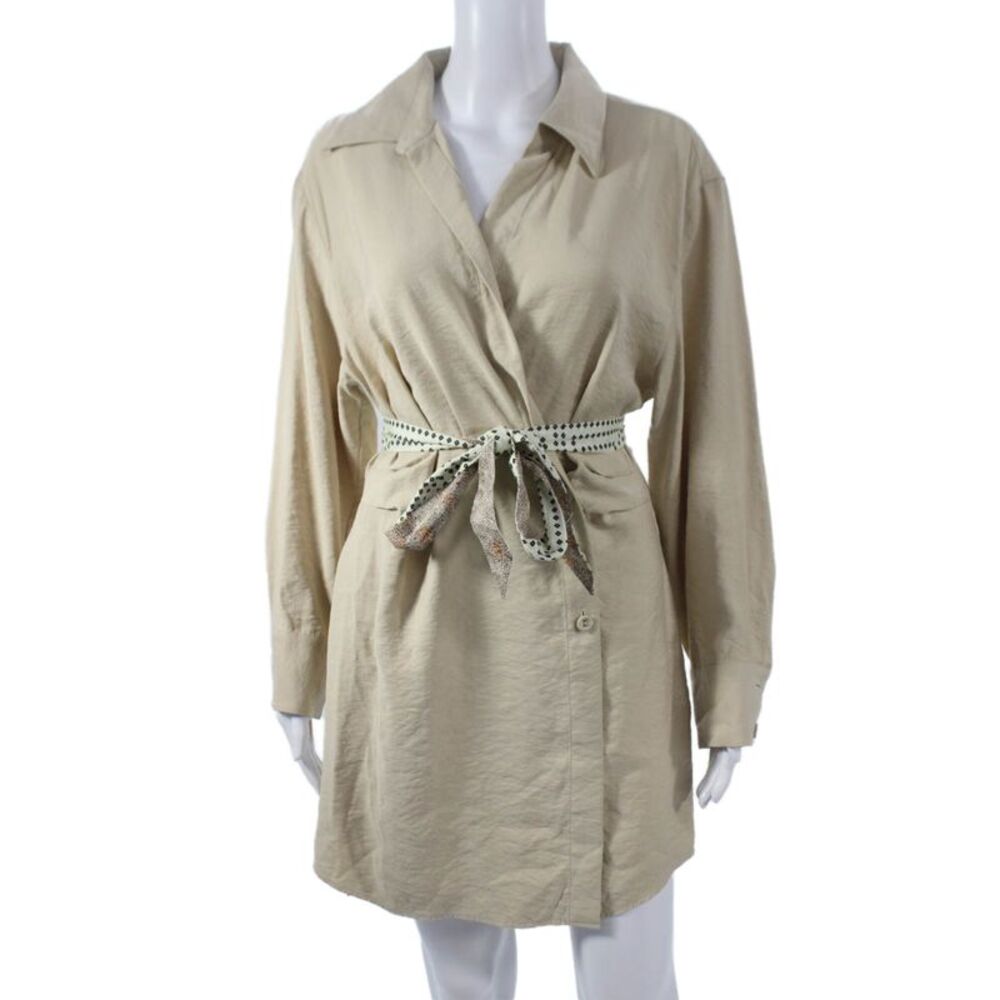& Other Stories Women Shirt Dress Collared Button Beige Long Sleeve Size 6